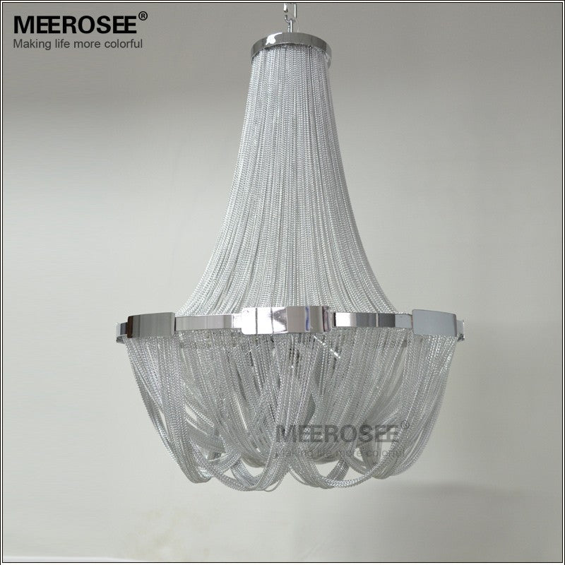 Modern Chandelier Light Aluminum Chain Pendant Lamp Silver French Empire Home Light