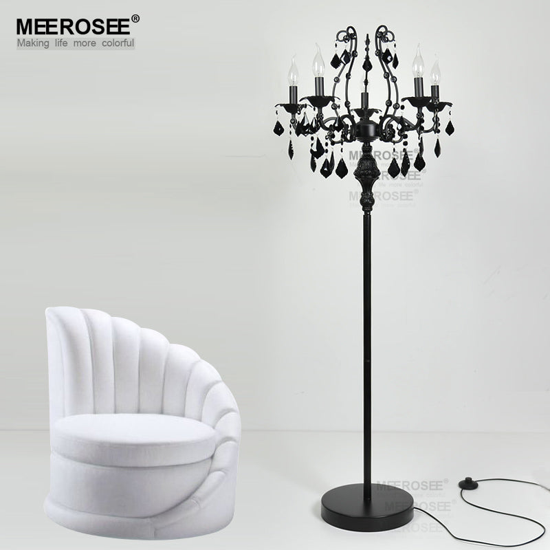 Meerosee Modern 5 Lights Crystal Floor Lamp Black Floor Stand Light Fixture W23.6 inch