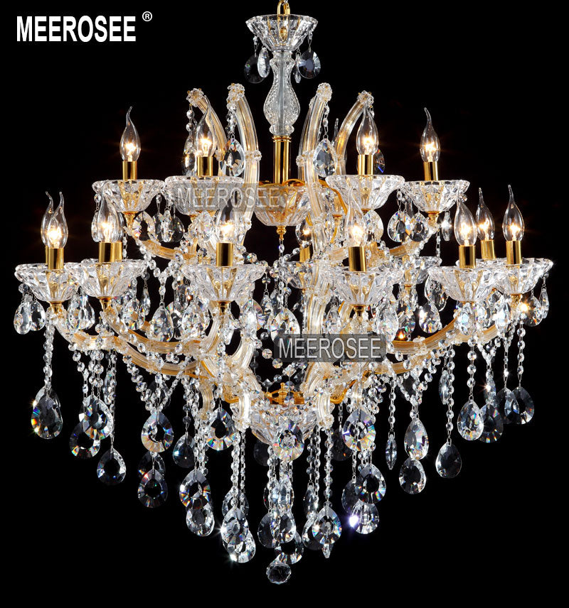 Meerosee 18 Lamps Clear Crystal Chandelier Light Fixture Modern Hotel Pendant Lamp