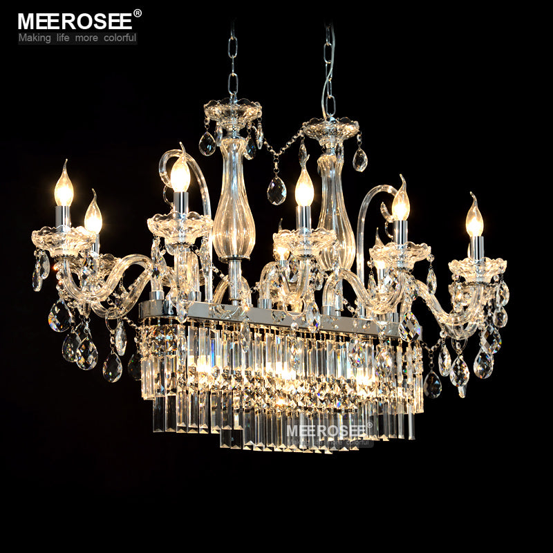 Meerosee Modern Rectangle Crystal Chandelier Light Fixture 13 Lights Glass Pendant Lamp