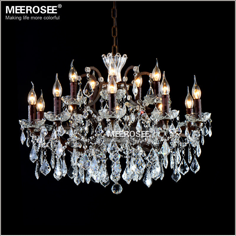 Meerosee Crystal Chandelier Light Modern Rust 15 Arms Pendant Lamp for Living Room