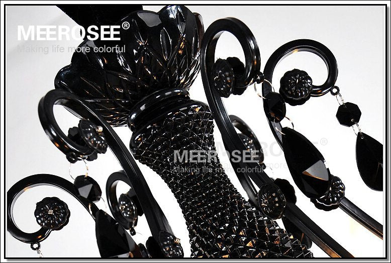 Meerosee Modern Crystal Chandelier Light Fixture Black Wrought Iron Pendant Lamp