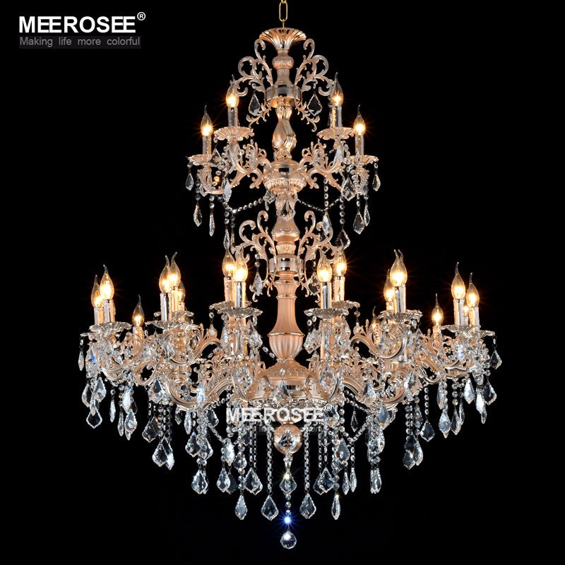 Meerosee Crystal Gold Chandelier Light Luxurious Bronze Pendant Lamp 3 Tiers 29 Arms