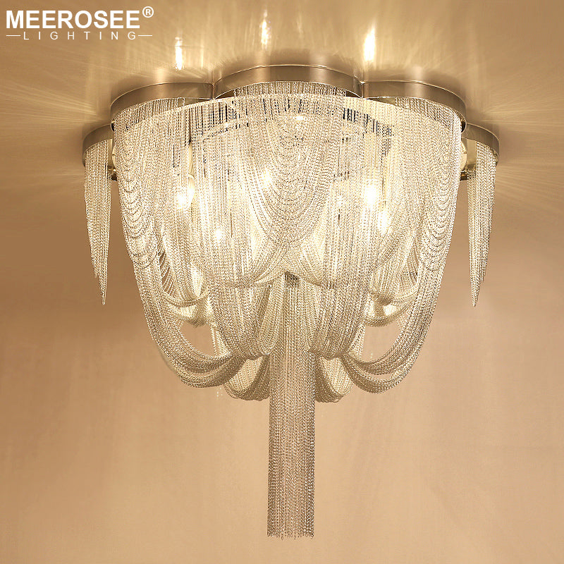 Meerosee Modern Pendant Lamps Silver Aluminum Chain Chandelier Home Light