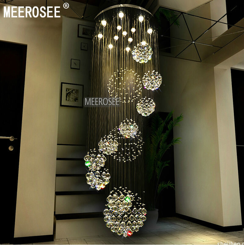 Meerosee Modern Large Crystal Ceiling Light Fixture Staircase MD2202