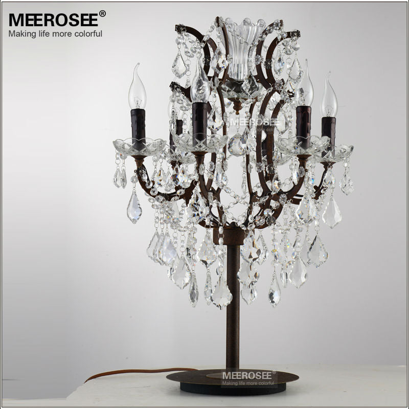 Meerosee Wrought Iron 6 Lights Crystal Table Lamps Modern Table Light D18.5''