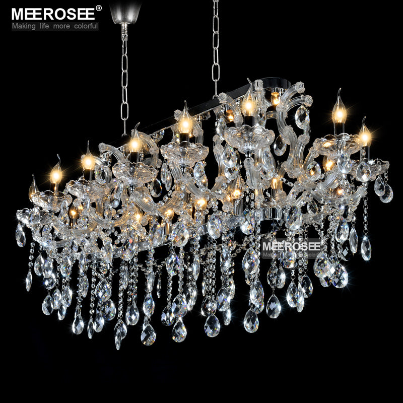 Meerosee Rectangle Crystal Chandelier Light Fixture Modern Chrome Pendant Lamp