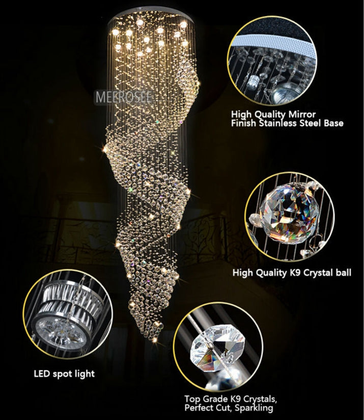 Modern Ceiling lamp Long Size Crystal Chandelier Light Fixture for Lobby staircase