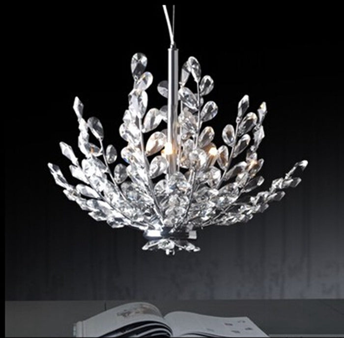 Modern Crystal Pendant Light Fixture Vintage Floral French Chrome Chandelier Lamp