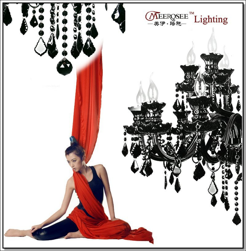 Meerosee Luxury Large Black Glass Chandelier Lighting Premium Quality Modern Pendant Lamp