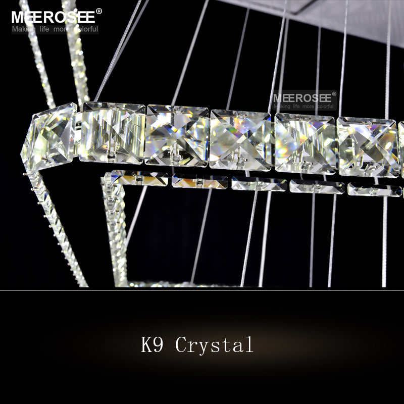 Meerosee Modern Square Crystal Pendant Lamp Fixture Rectangle LED Chandelier Light