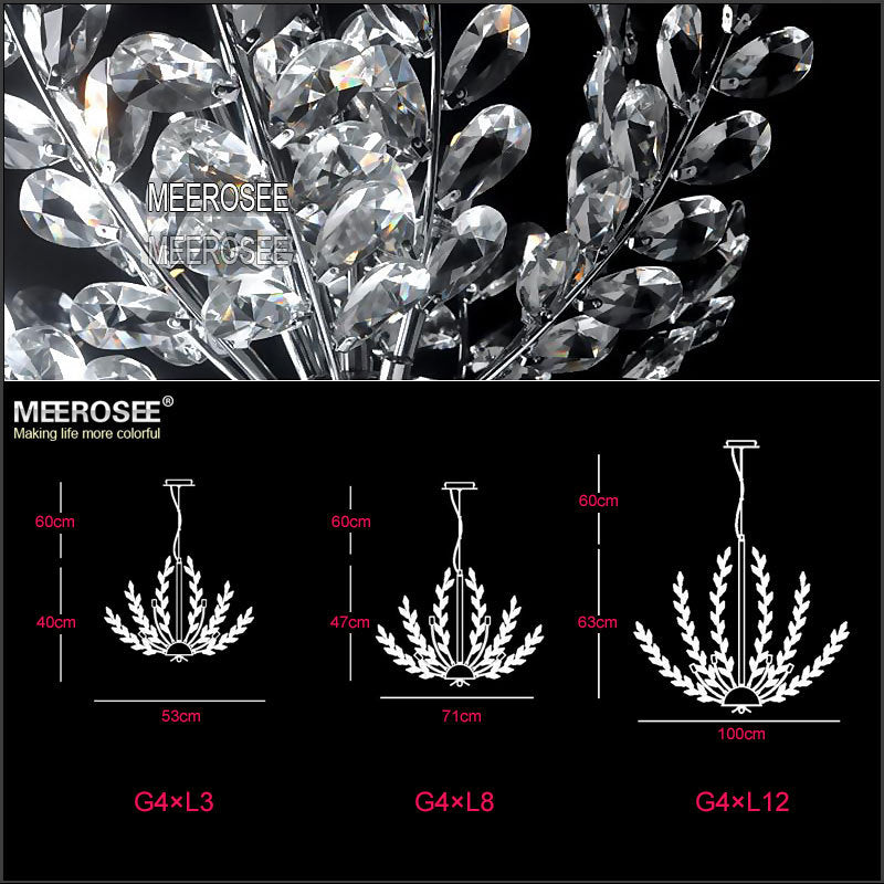 Modern Crystal Pendant Light Fixture Vintage Floral French Chrome Chandelier Lamp