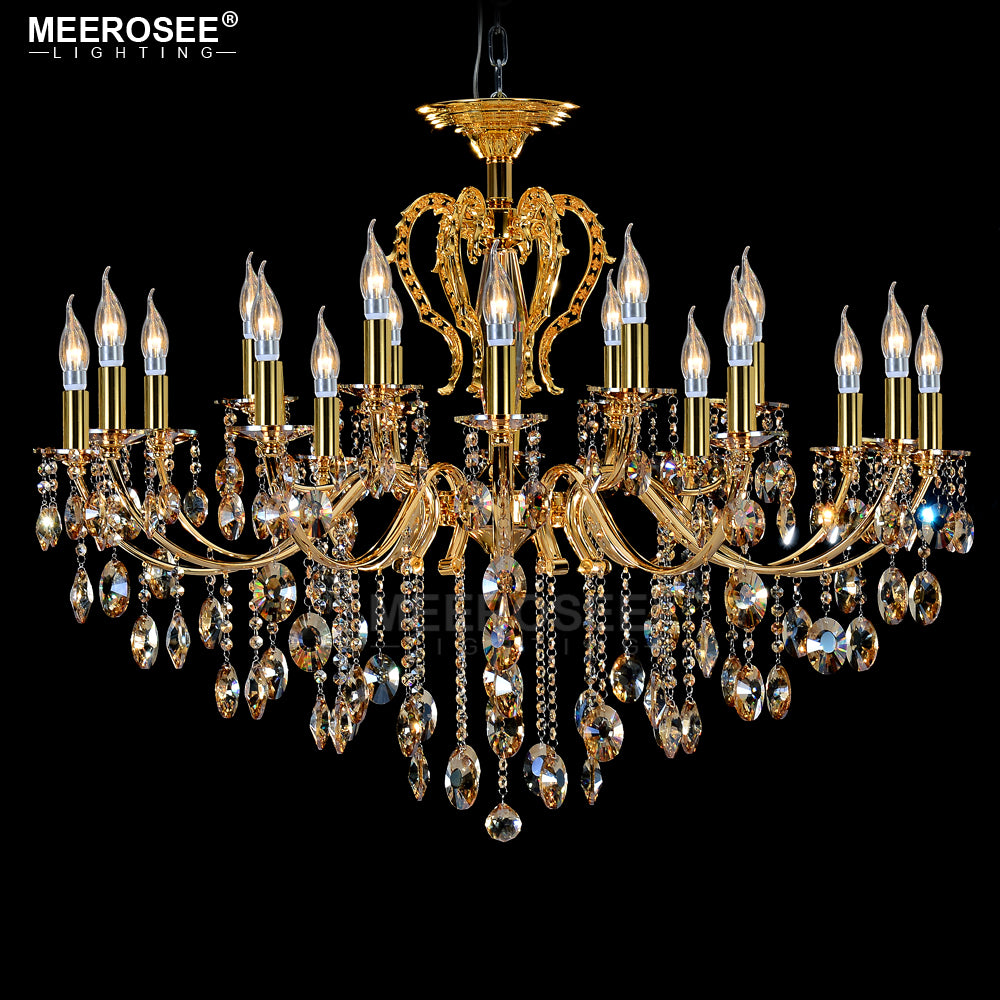 Meerosee Modern Wrought Iron Chandelier Light Fixture Crystal Gold Pendant Hanglamp