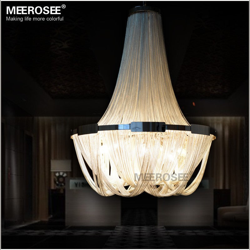 Modern Chandelier Light Aluminum Chain Pendant Lamp Silver French Empire Home Light