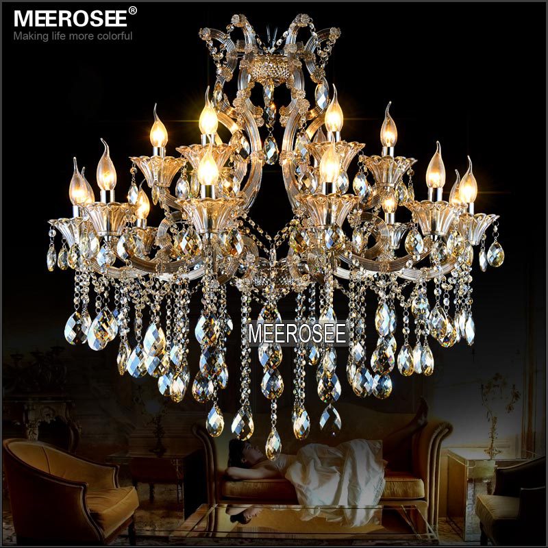 Meerosee Modern Maria Theresa Crystal Chandelier Light Cognac LED Pendant Lamp 18 Light