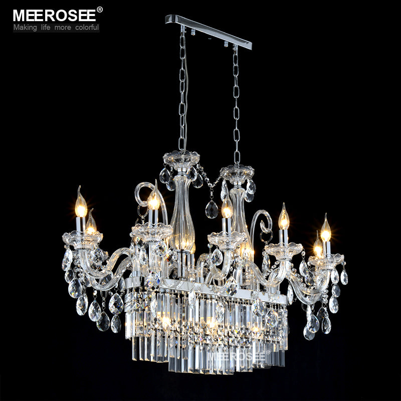 Meerosee Modern Rectangle Crystal Chandelier Light Fixture 13 Lights Glass Pendant Lamp