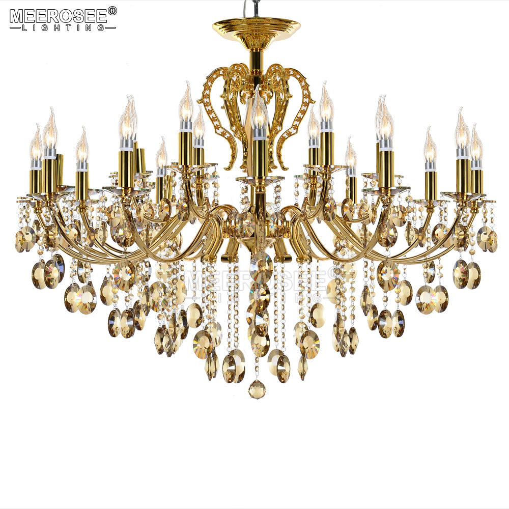 Meerosee Modern Wrought Iron Chandelier Light Fixture Crystal Gold Pendant Hanglamp