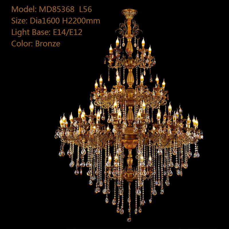 Meerosee Luxurious Huge Crystals Chandelier Light Fixture Bronze Pendant Lamp Fast Shipping