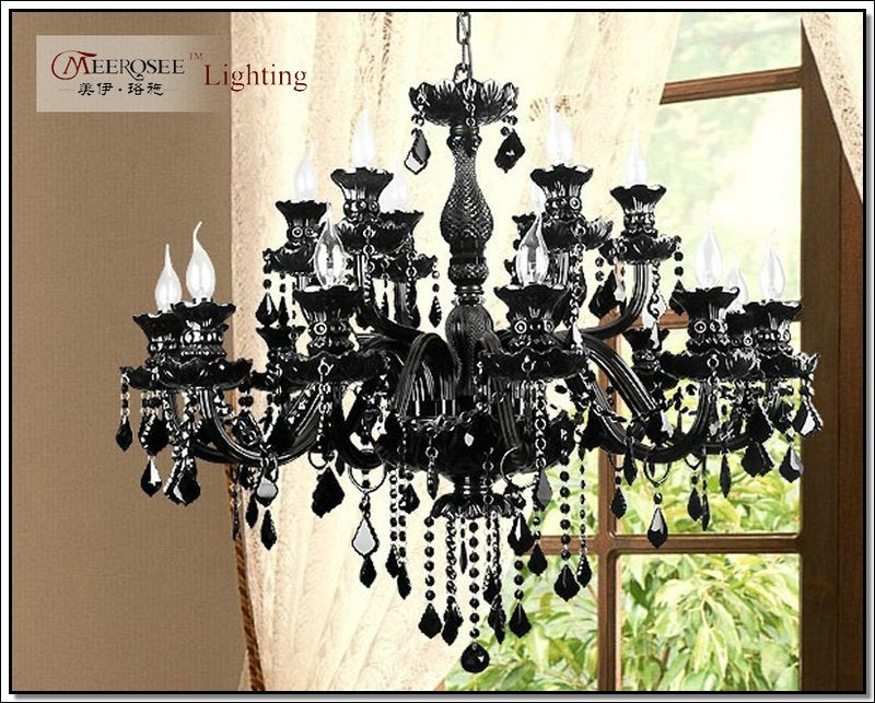 Meerosee Luxury Large Black Glass Chandelier Lighting Premium Quality Modern Pendant Lamp