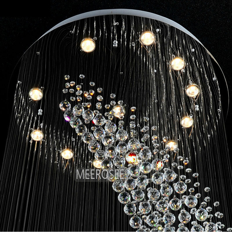 Modern Spiral Crystal Chandelier Light K9 Chrome Ceiling Light fixture GU10 D31.5 Inch