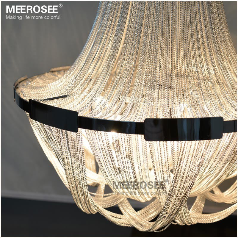 Modern Chandelier Light Aluminum Chain Pendant Lamp Silver French Empire Home Light