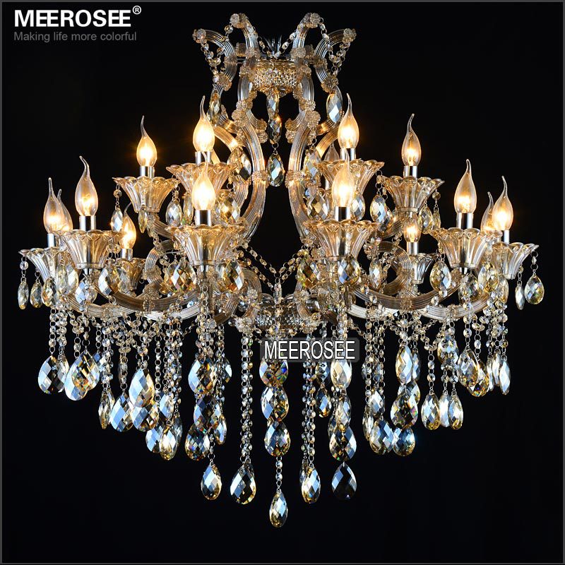 Meerosee Modern Maria Theresa Crystal Chandelier Light Cognac LED Pendant Lamp 18 Light