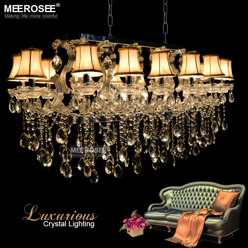 Meerosee Rectangle Crystal Chandelier Light Fixture Modern Chrome Pendant Lamp