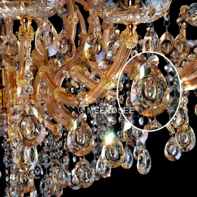 Meerosee Luxurious Amber Gold Crystal Chandelier Lighting Maria Theresa Pendant Lamp