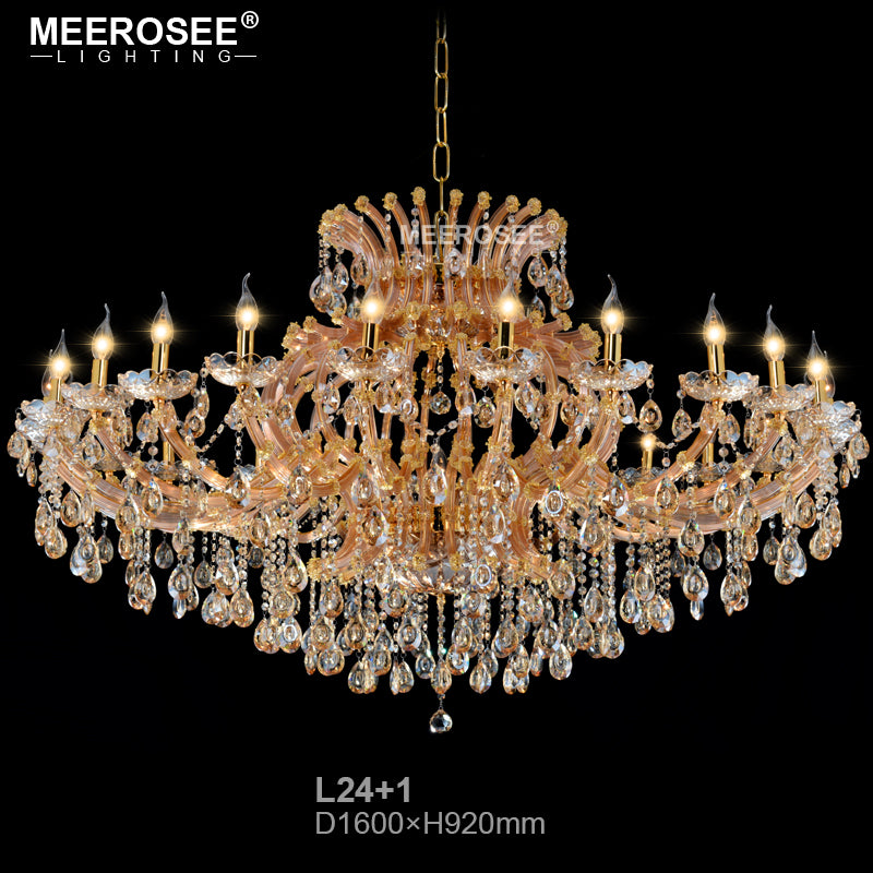 Meerosee Luxurious Amber Gold Crystal Chandelier Lighting Maria Theresa Pendant Lamp