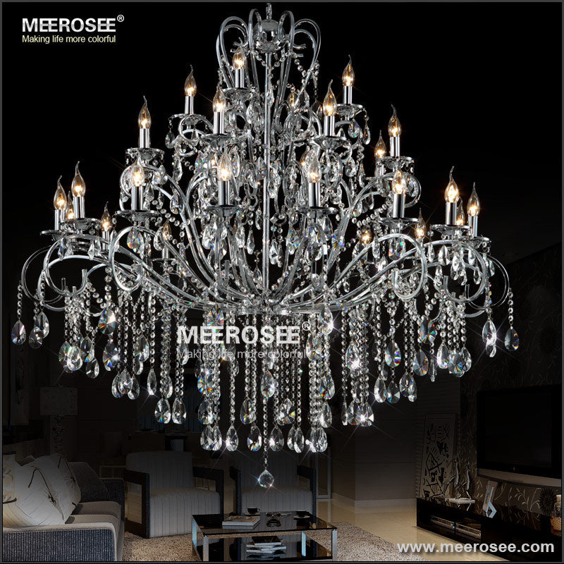 Meerosee Modern Chandelier Crystal Light Fixture Large Chrome 28 Arms Wrought Iron Light