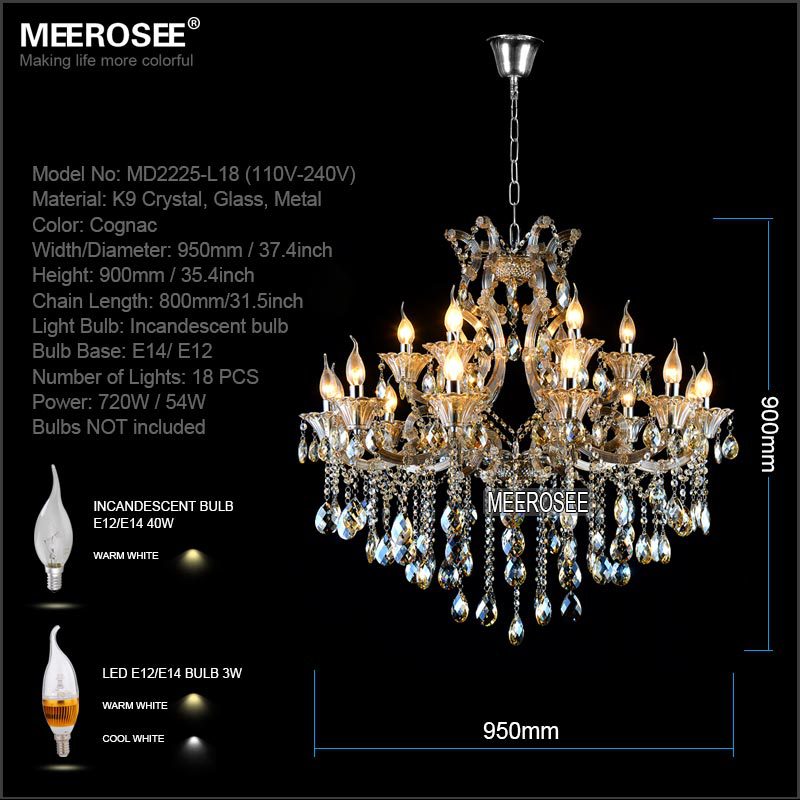 Meerosee Modern Maria Theresa Crystal Chandelier Light Cognac LED Pendant Lamp 18 Light