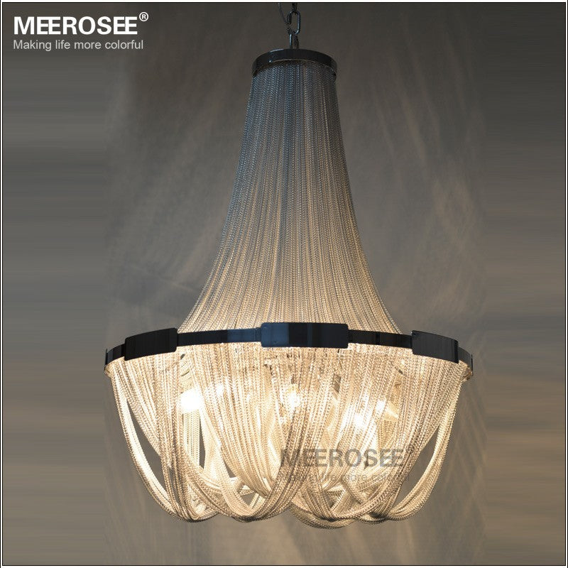 Modern Chandelier Light Aluminum Chain Pendant Lamp Silver French Empire Home Light