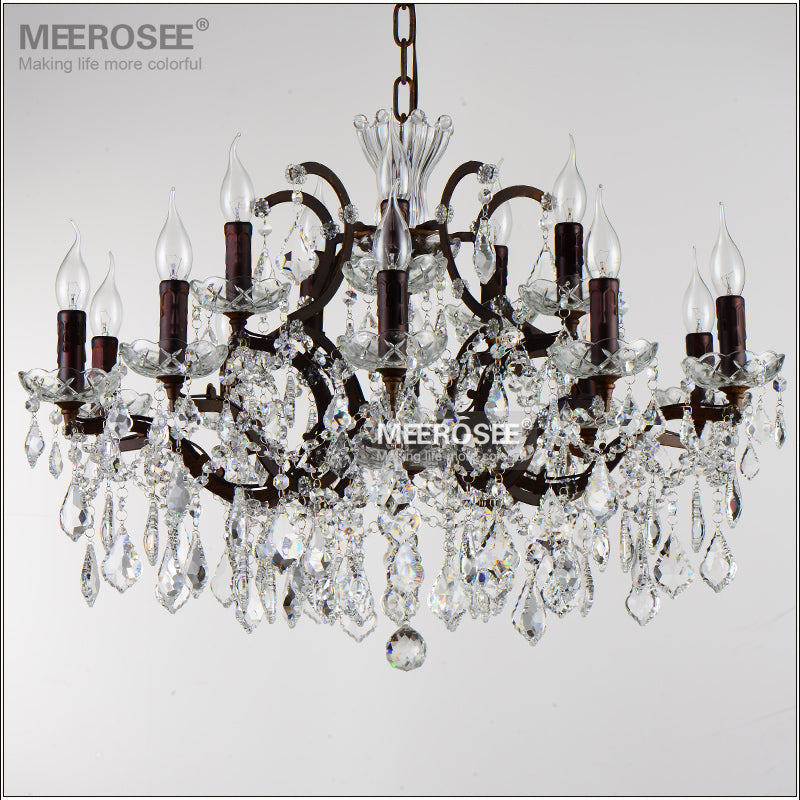 Meerosee Crystal Chandelier Light Modern Rust 15 Arms Pendant Lamp for Living Room