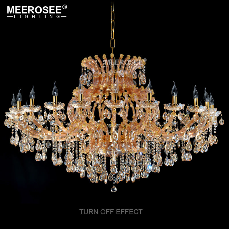 Meerosee Luxurious Amber Gold Crystal Chandelier Lighting Maria Theresa Pendant Lamp