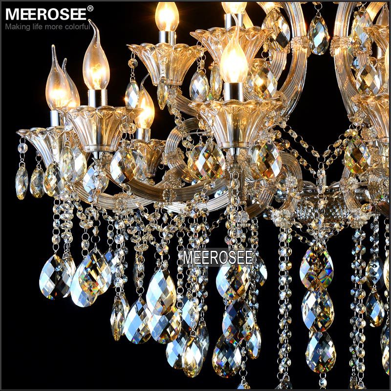 Meerosee Modern Maria Theresa Crystal Chandelier Light Cognac LED Pendant Lamp 18 Light