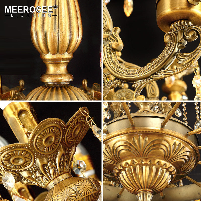 Meerosee Luxurious Huge Crystals Chandelier Light Fixture Bronze Pendant Lamp Fast Shipping