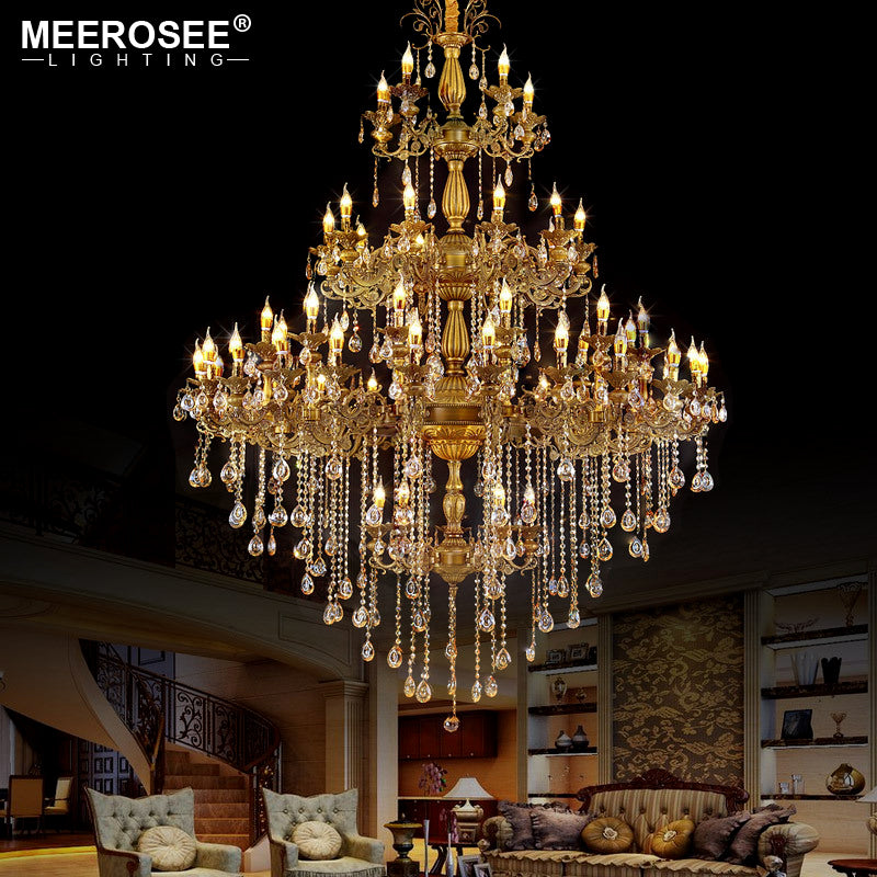 Meerosee Luxurious Huge Crystals Chandelier Light Fixture Bronze Pendant Lamp Fast Shipping