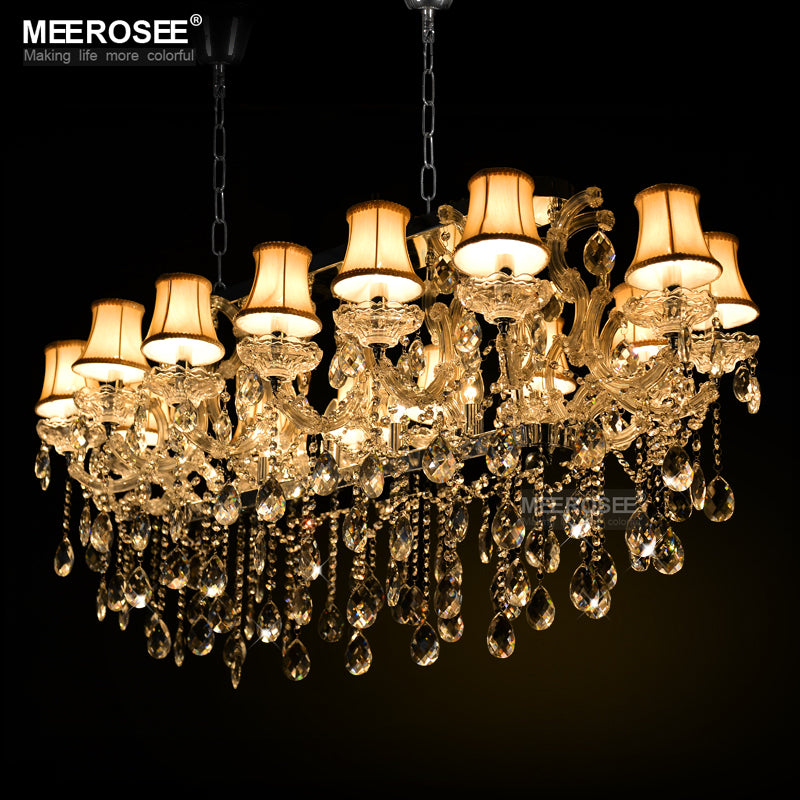 Meerosee Rectangle Crystal Chandelier Light Fixture Modern Chrome Pendant Lamp