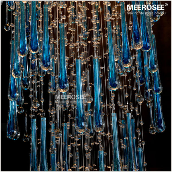 Meerosee Royal Blue Crystal Chandelier Light Fixture Long Large Modern Ceiling Lamp