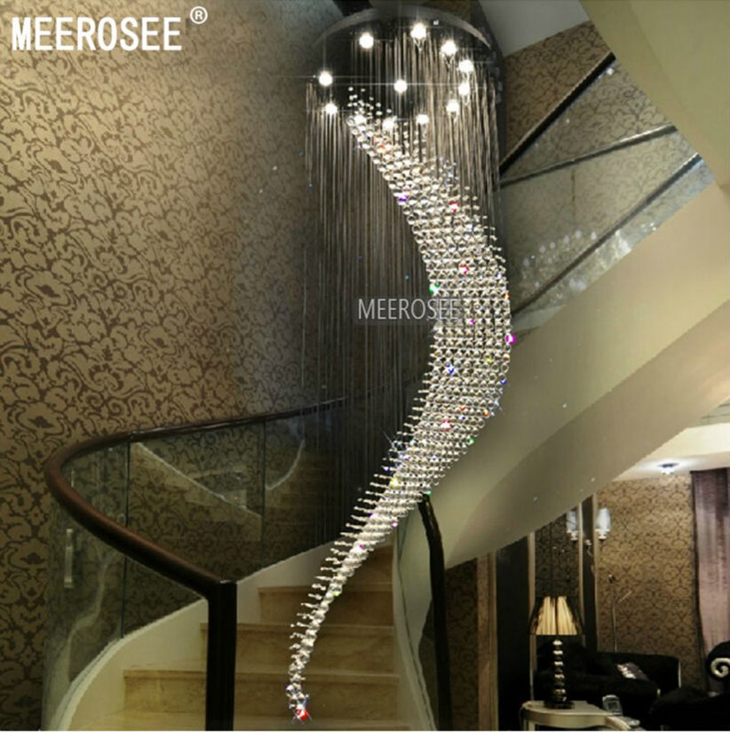 Modern Spiral Crystal Chandelier Light K9 Chrome Ceiling Light fixture GU10 D31.5 Inch