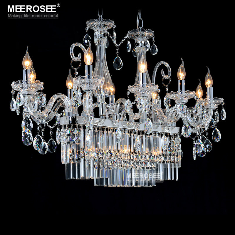 Meerosee Modern Rectangle Crystal Chandelier Light Fixture 13 Lights Glass Pendant Lamp