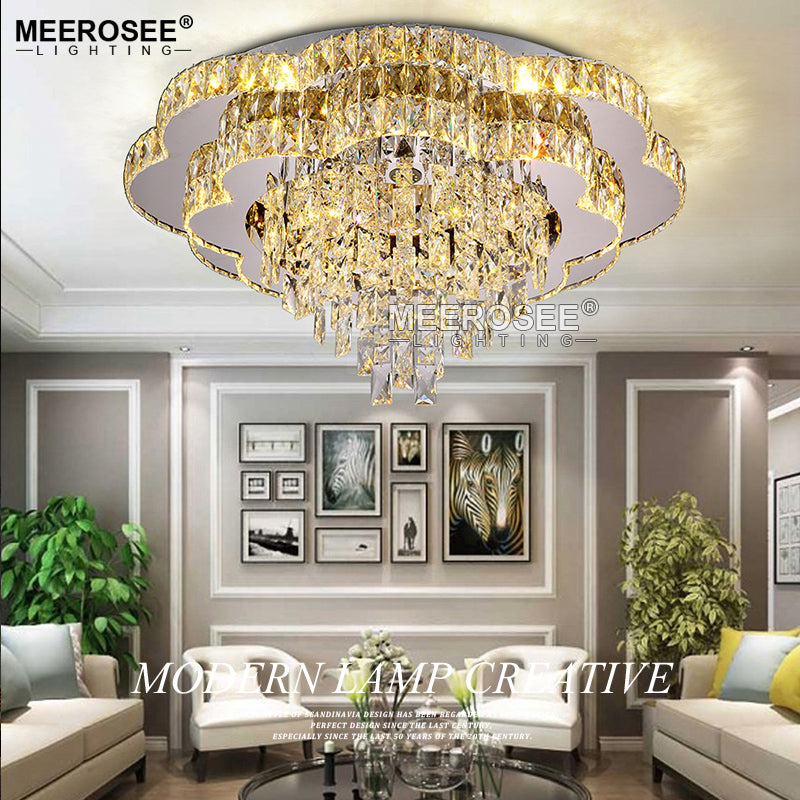 Meerosee Modern Chandeliers Lighting Crystal Contemporary K9 Led Ceiling Lamp