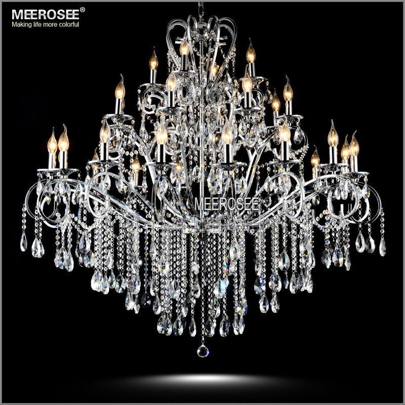 Meerosee Modern Chandelier Crystal Light Fixture Large Chrome 28 Arms Wrought Iron Light