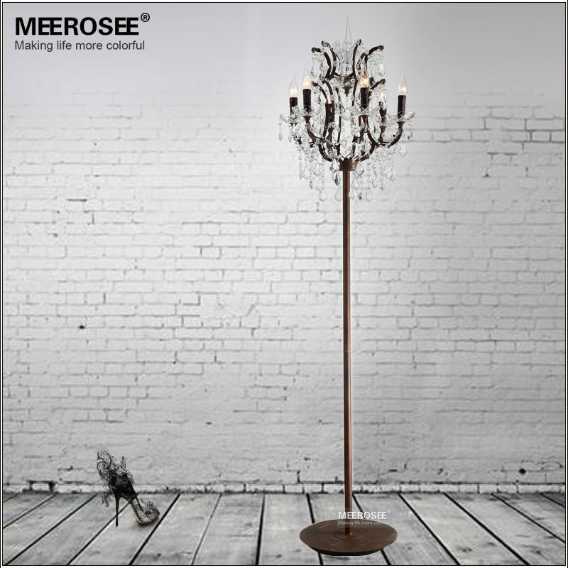 Vintage Style Crystal Floor Lamp Rust Red Color Stand Lamp with 6 Lights