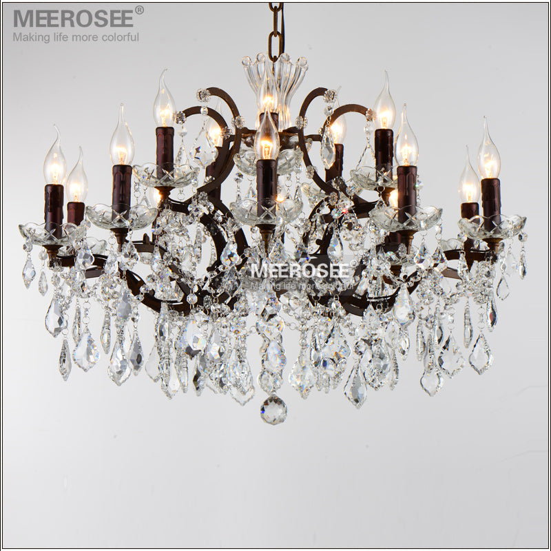 Meerosee Crystal Chandelier Light Modern Rust 15 Arms Pendant Lamp for Living Room