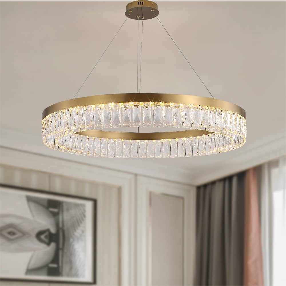 Meerosee Gold Chandelier Modern 1 Rind LED Crystal Pendant Lighting Dimmable Light