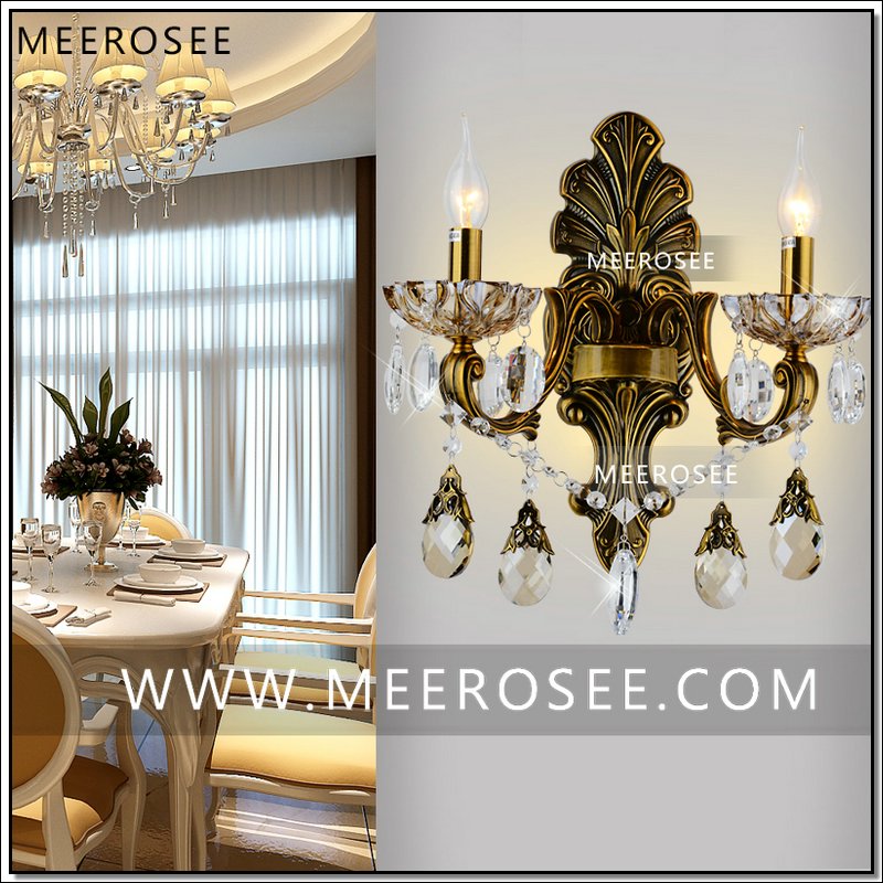 Meerosee Modern Crystal Wall Sconces Light Fixture Bronze Wall Bracket Light 2 lights