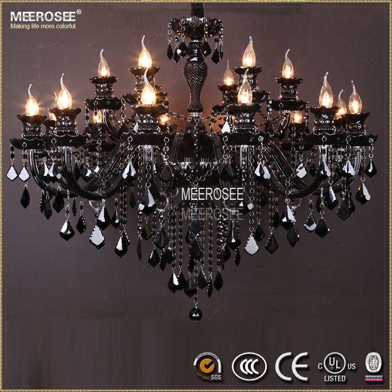 Meerosee Luxury Large Black Glass Chandelier Lighting Premium Quality Modern Pendant Lamp