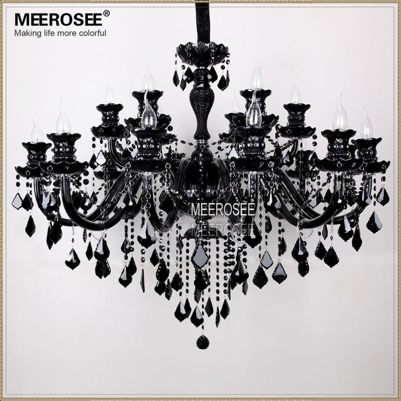 Meerosee Luxury Large Black Glass Chandelier Lighting Premium Quality Modern Pendant Lamp