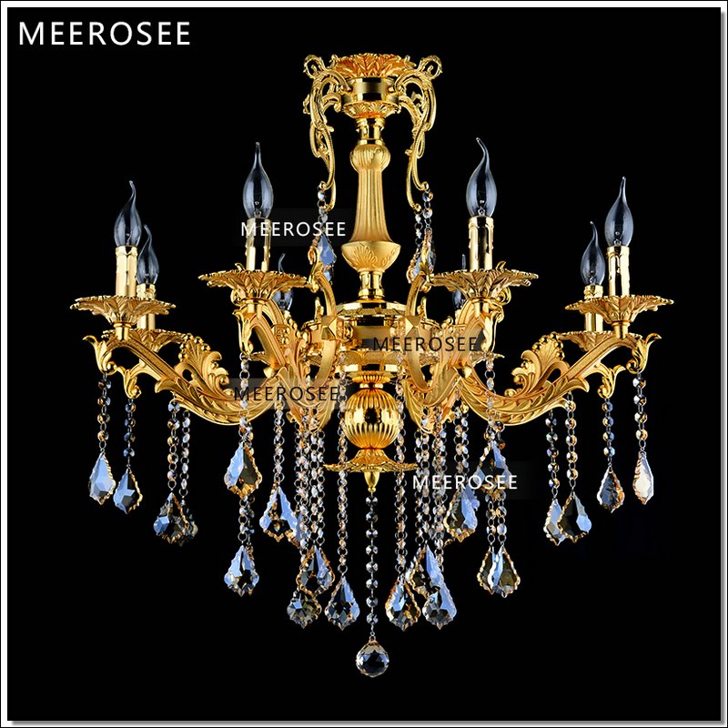 Meerosee Gold Crystal Chandelier Lighting Fixture 8 Arms Modern Metal Pendant Lamp